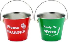 10990 4es Novelty Sharp And Dull Pencil Buckets - Set Of 2 Metal Tin Red Green