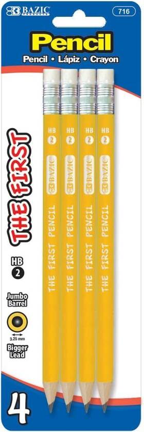 Bazic 734911313880 #2 The First Jumbo Premium Yellow Pencil 4/pack 4 Count Pack Of 1