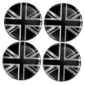 A-10830 Biomar Cosmetics Hub Cap Wheel Cover 4 X 30 Mm Sticker 3d Silicone Uk Union Jack Flag Silver