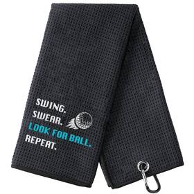 Borong 748743420074 Funny Embroidered Golf Towel With Clip - Swing Swear Repeat Gift Large Black