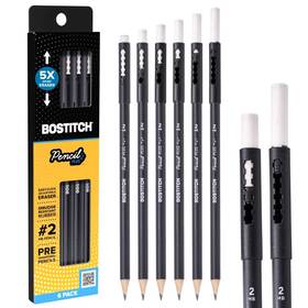 Pplus6-blk Bostitch Wood-cased Pencil Plus Retractable Eraser Six Pack Black
