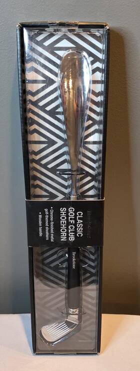Smbkn-71149 Brookstone Classic Golf Club Shoehorn Metal Chrome Finish With Black Handle