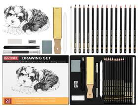 Bu2157-22 Buutiiger 22-piece Drawing Kit Sketch Pencils Set - Graphite 6h-10b Black
