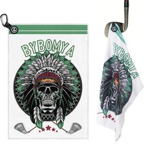 Bybomya 764749250194 Magnetic Golf Towel For Men Microfiber Waffle Pattern 16 24 Inch Skull