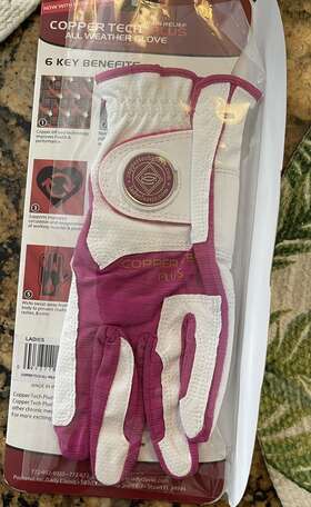 Copper Tech 099377171901 New White/fuchsia Womens All Weather One Size Golf Glove Left