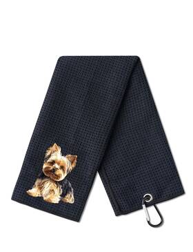 Gftl-yorkie-01-wc Cybgene Yorkie Gifts Golf Towel For Yorkshire Lovers Black