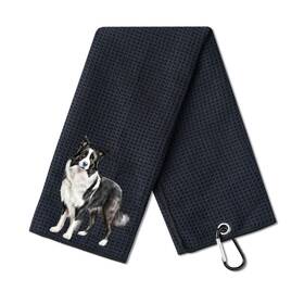 Us-gftowel-borderco-01 Cybgene Border Collie Gifts Golf Towel For Lovers Black
