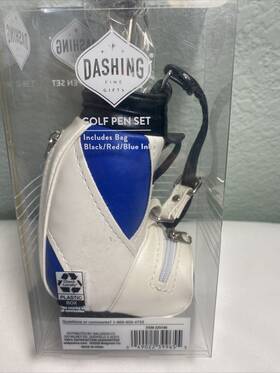 Dashing 049022399655 Dad Gift Miniature Golf Bag With 3 Pen Set White And Blue Golfer Father New