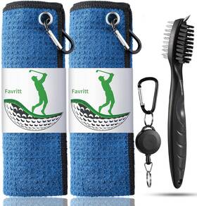 Favritt 783919190542 Golf Towel Set With Clip Cleaning Brush 16 Inch X 2 Blue 1black