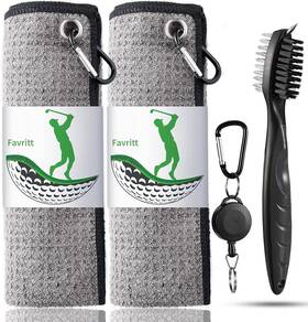 Favritt 783919190566 Golf Towel For Bag With Clip And 16 Inch X 2 Gray 1black Brush