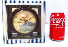 Fossil 762346110064 2005 Vintage Golf Green Solid Wood Desk Clock 5 Inch New In Box Handsome