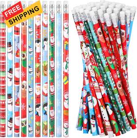 Eh-3825 Fovths 72 Pieces Christmas Pencils Bulk With Eraser Wood Red Green White