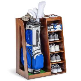 Gosports 815898028292 Premium Wooden Golf Bag Organizer And Storage Rack - Brown