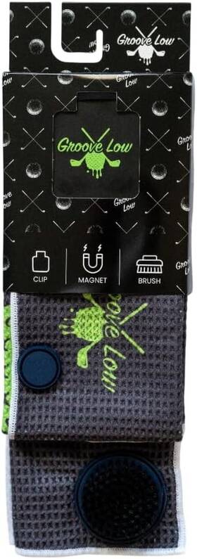 Groove Low 860014003615 Golf Towel With Magnet Metal Clip And Brush - Black Electric Green