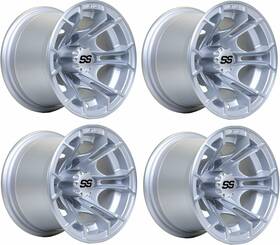 19-382 Gtw Spyder 10 Inch Machined/silver Aluminum Golf Cart Wheel 3 4 Offset Set