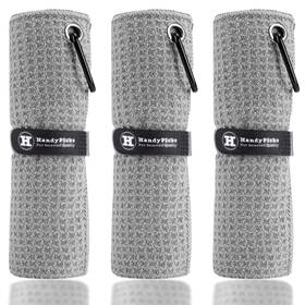 Handy Picks 732688449313 Microfiber Golf Towel 16 Inch X With Carabiner Grey