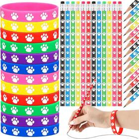 Mua-harloon-393 Harloon 120 Pcs Paw Print Rubber Bracelets Pencil Sets 1 Count Pack Of Wooden