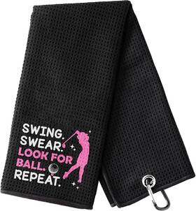 Sc2-ihategolf-4060 Heifam Swing Swear Look For Embroidered Pink Golf Towel With Carabiner Towel-wmoen