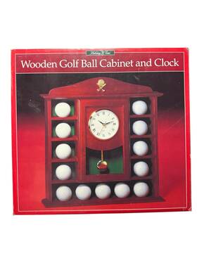 Holiday Time 127265176220 Vintage Wooden Golf Ball Cabinet And Clock Quartz Cherry Finish New