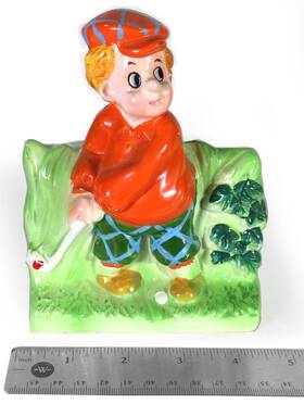 E-4427 Inarco Vintage Golfer Ceramic 6 Inch Planter / Pencil Holder - 1950s-60s Japan