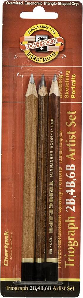 Fa1830.3bc Koh-i-noor Triograph Graphite Pencil Artist 2b 4b 6b Degree/box Of 3 Black