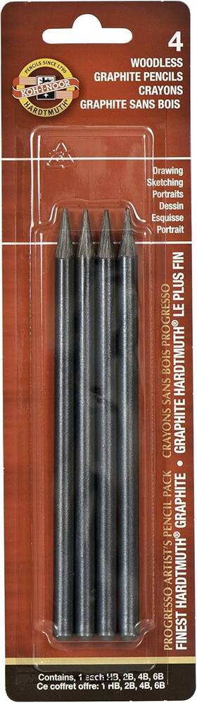 Fa8911.4bc Koh-i-noor Progresso Woodless Graphite 4-pencil 4 Count Pack Of 1 Black