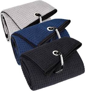 Lustember01 Lustember 795890975704 3 Pack Large Golf Towels 16 Inch X 24 Tri-fold Black Grey Navy Blue