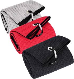 Lustember 795890975902 3 Pack Large Golf Towels 16 Inch X 24 Tri-fold Portable Black Grey Red