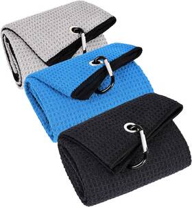 Lustember 795890975919 3 Pack Large Golf Towels 16 Inch X 24 Tri-fold Portable Black Grey Blue