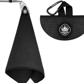 Tw02 Magolfin Magnetic Golf Towel With Carabiner Clip Microfiber Waffle Design - Black