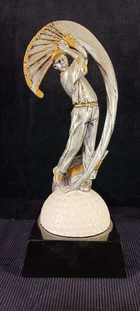 Mx703 Marco 8 3/8 Inch Male Golfer Resin Sculpture Silver On Black Base Free Engraving