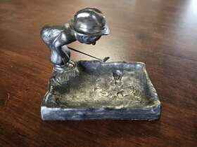 4414 Meriden Co A Division Of International Silver Plate Golfer Coin Trinket Tray Ashtray #4414 Vintage
