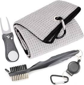 Mile High Life 761276736283 Microfiber Waffle Pattern Golf Gray Towel/brush/bone Divot