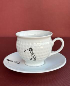180s-8057gl Moritz Zdekauer White Porcelain Golf Design Coffee Cup 4.7 Fl.oz