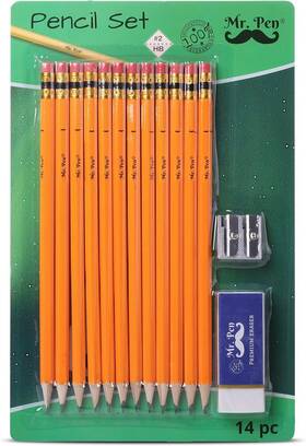 Pp33n Mr. Pen Pencils With Sharpener And Eraser 12 Pencil Set White