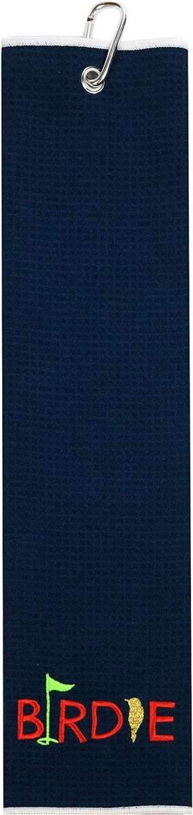 N/h 788417235313 Golden Birdie Tri-fold Microfiber Waffle Golf Towel With Small Navy