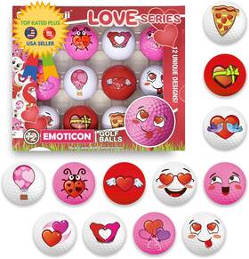 Oji Moji 860002299617 Emoticon Golf Ball Set Love Series Valentines Day Gift 12-pack Red Yellow
