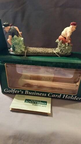 M26037 Perfect Solutions New Golfers Long Business Card Holder Hand Painted Cast Resin