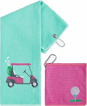 Playing It Forward 026865524154 Fun Golf Towel Set Of 2 Accessories For Men And Women Small Cart
