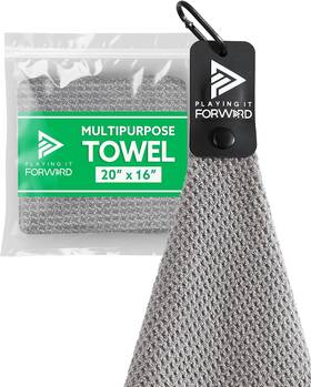 Playing It Forward 026865525311 Magnetic Multi Sport Microfiber Towel For Gym Running 16 Inch X 20 Gray