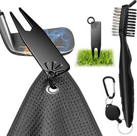Gtowel-01 Pokfce Magnetic Golf Towel Set With Divot Tool And Nylon Grey