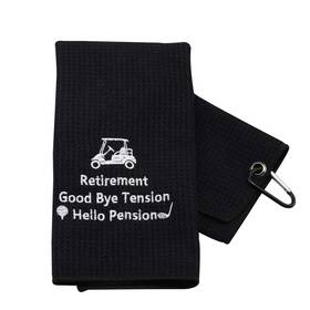 Pxtidy 792323682253 Retirement Golf Towel Good Bye Tension Hello Pension Large Black