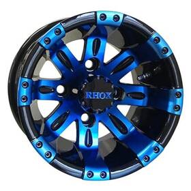 Tir-rx160-bbl Red Hawk Wheel Black With Blue Center Cap 10x7 Et-25 Golf Carts