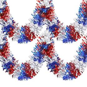 Rupofuza Tm4th-15 33ft Patriotic Tinsel Garland Decorations Glitter Red White And Blue-1