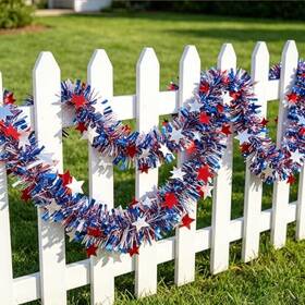 Rupofuza Tm4th-20 66ft 4th Of July Tinsel Patriotic Garland Decorations Red White And Blue-2