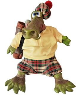 2150 Russ Berrie Kathleen Kelly Critter Al E Gator Alligator Golfing Golf Tartan Plai