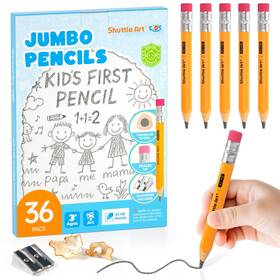 2hb-jts36 Shuttle Art Jumbo Pencils - 36 Pack Triangle Pre Sharpened 4.5 Inch Yellow