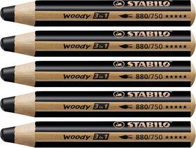 Stabilo 4006381318778 Multi-talented Pencil Woody 3 In 1 - Pack Count Of 5 Black