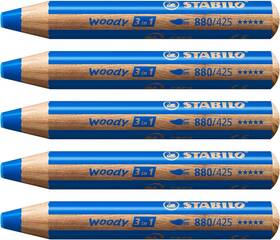 Stabilo 880/425 5 X Woody 3 In 1 Multi-talented Jumbo Count Pack Of Blue