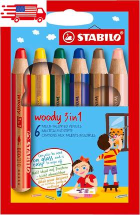 8806 Stabilo Woody 3 In 1 Multi Talented 6 Count Pack Of Assorted Colours